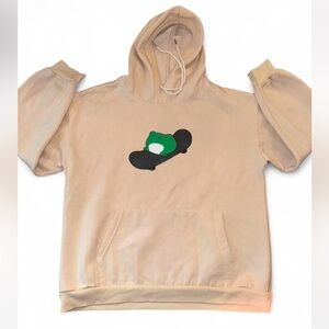Tan and Green Hoodie with Graphic Design
